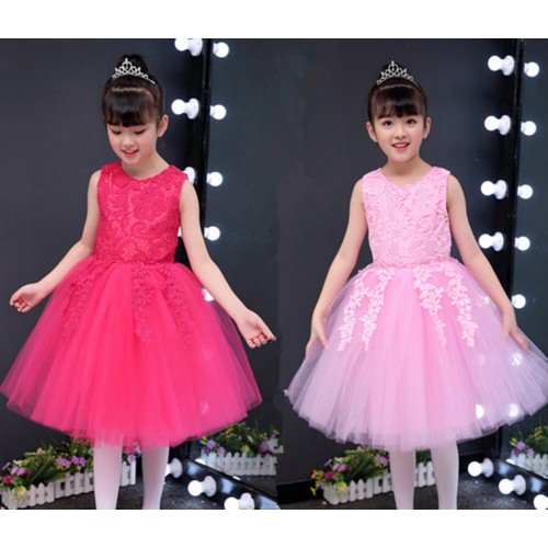 Girls princess jazz singers chorus stage performance dresses lace pink royal blue Christmas new year party modern dancing dresses